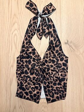 3/$20 Leopard Print Halter Neck Crop Top Y2K Style Backless Tie Front Size XS